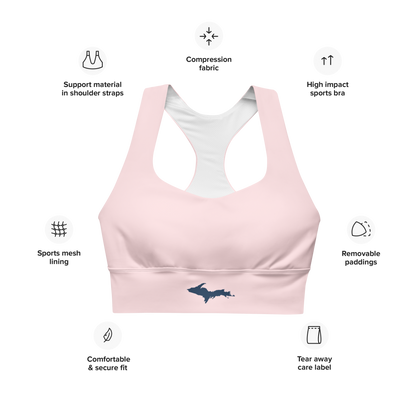 Michigan Upper Peninsula Longline Sports Bra (w/ UP Outline) | Pale Pink