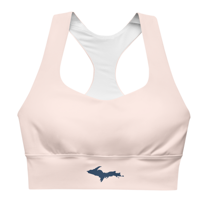 Michigan Upper Peninsula Longline Sports Bra (w/ UP Outline) | Champagne Pink