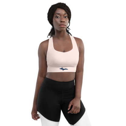 Michigan Upper Peninsula Longline Sports Bra (w/ UP Outline) | Champagne Pink