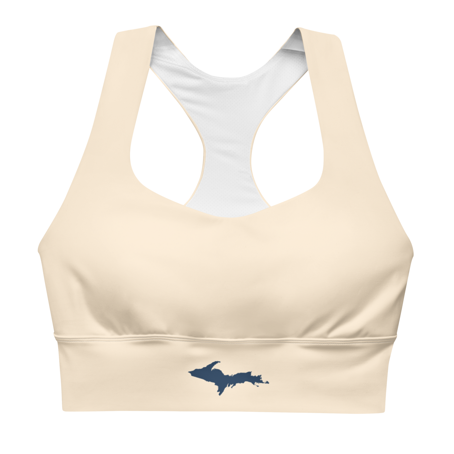 Michigan Upper Peninsula Longline Sports Bra (w/ UP Outline) | Champagne White