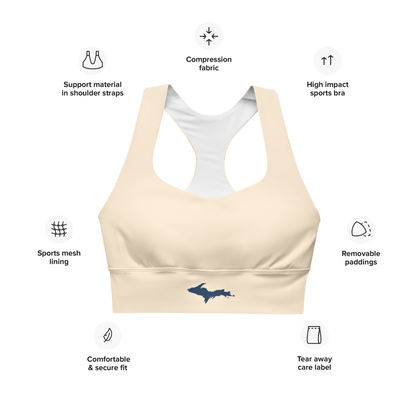 Michigan Upper Peninsula Longline Sports Bra (w/ UP Outline) | Champagne White