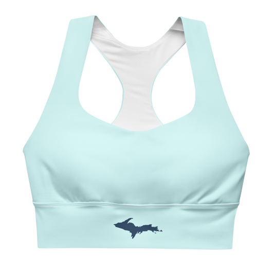 Michigan Upper Peninsula Longline Sports Bra (w/ UP Outline) | Cyan