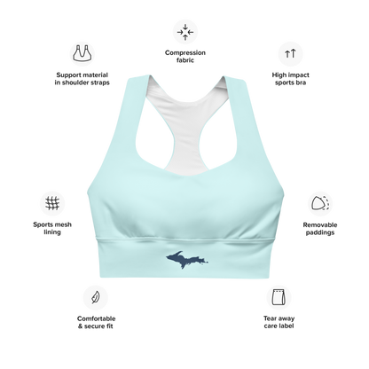 Michigan Upper Peninsula Longline Sports Bra (w/ UP Outline) | Cyan