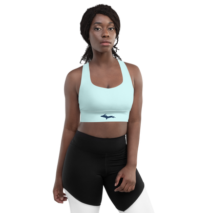 Michigan Upper Peninsula Longline Sports Bra (w/ UP Outline) | Cyan