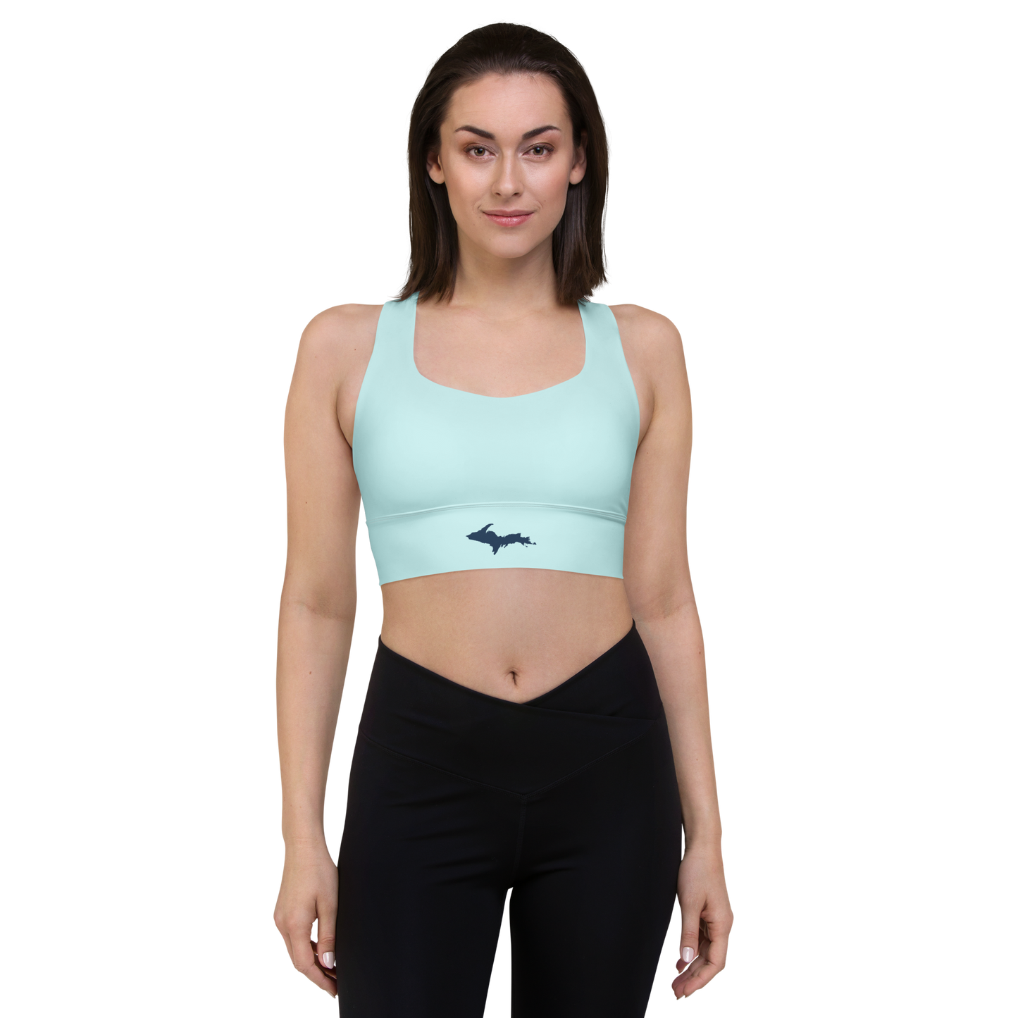 Michigan Upper Peninsula Longline Sports Bra (w/ UP Outline) | Cyan