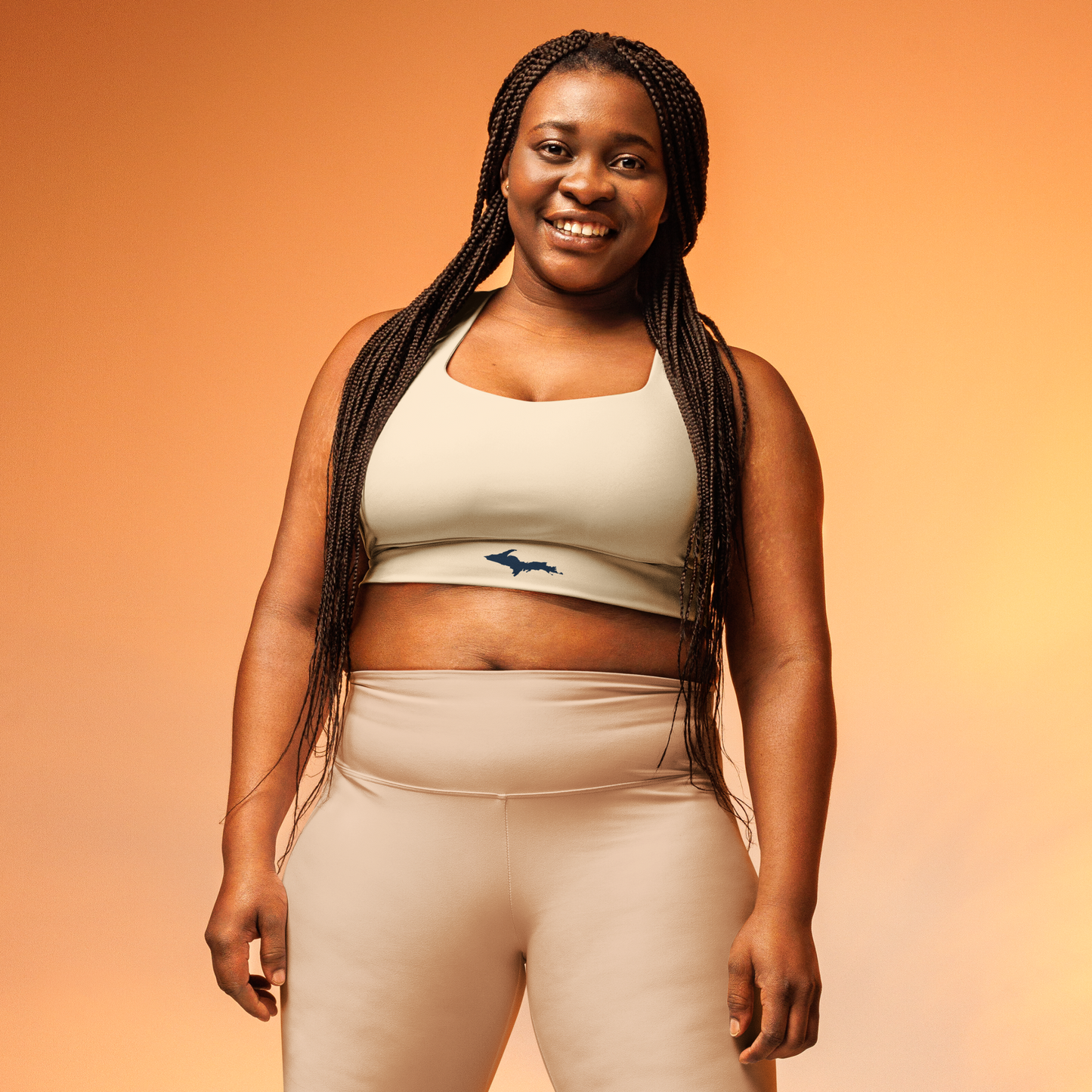 Michigan Upper Peninsula Longline Sports Bra (w/ UP Outline) | Pale Apricot