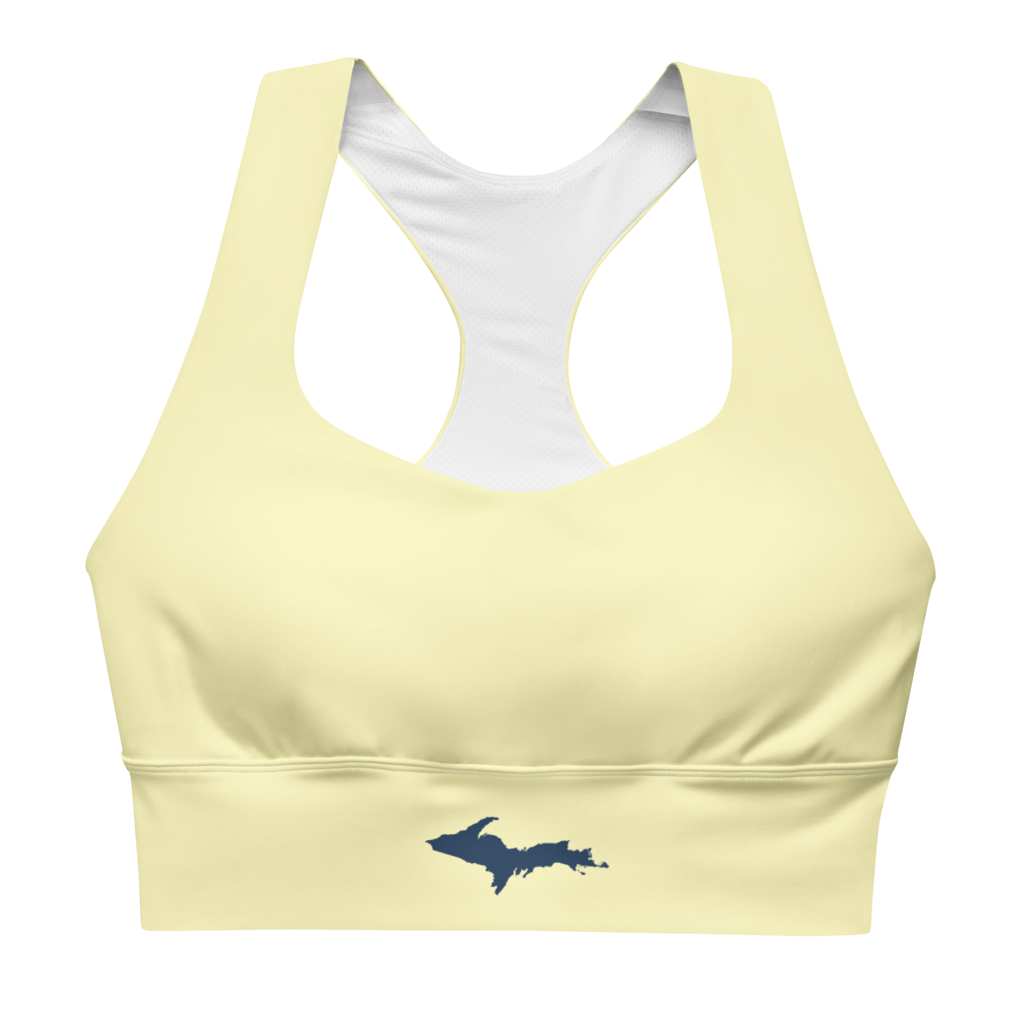 Michigan Upper Peninsula Longline Sports Bra (w/ UP Outline) | Canary Yellow