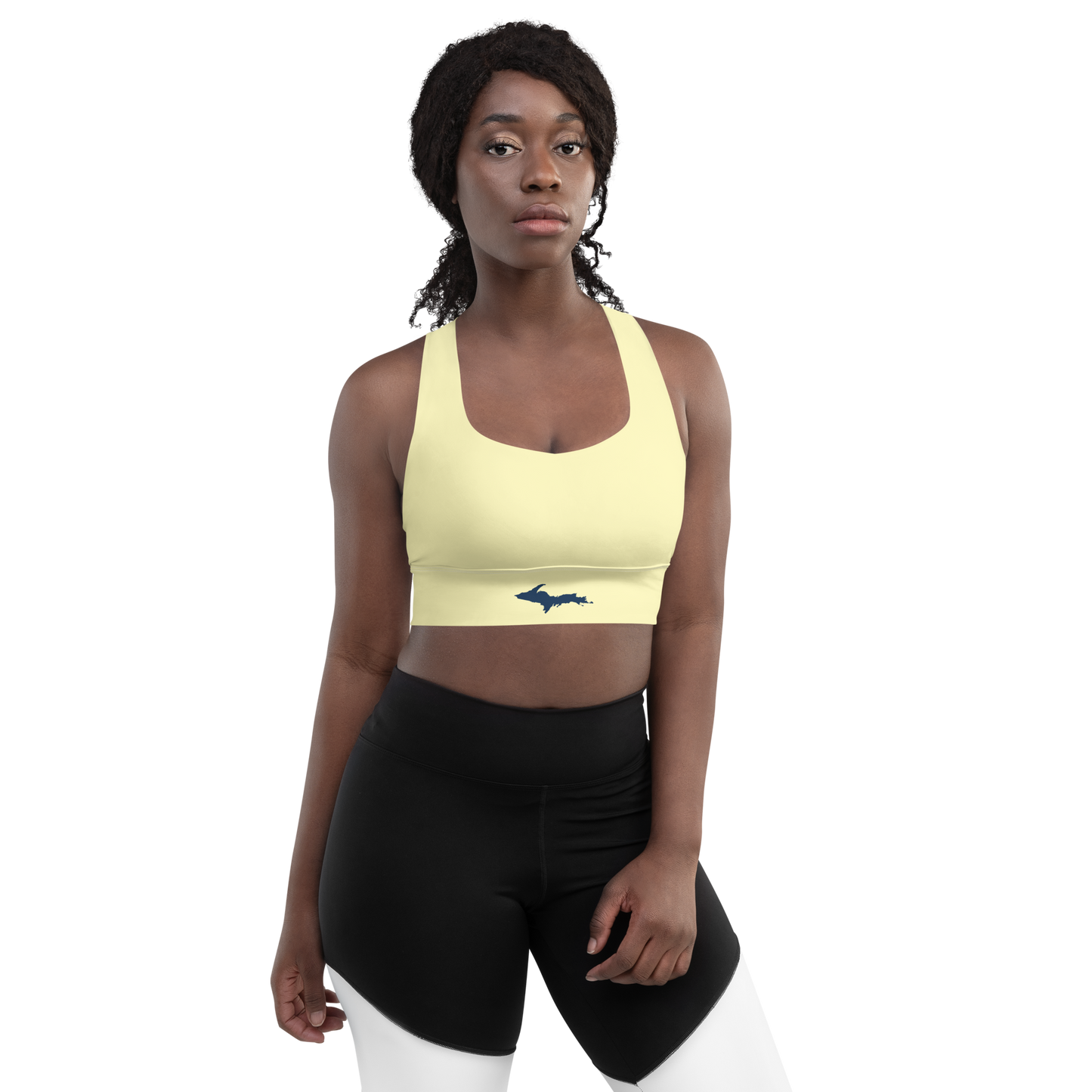 Michigan Upper Peninsula Longline Sports Bra (w/ UP Outline) | Canary Yellow