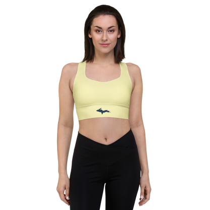 Michigan Upper Peninsula Longline Sports Bra (w/ UP Outline) | Canary Yellow