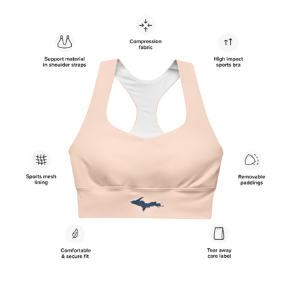 Michigan Upper Peninsula Longline Sports Bra (w/ UP Outline) | Cinderella Pink