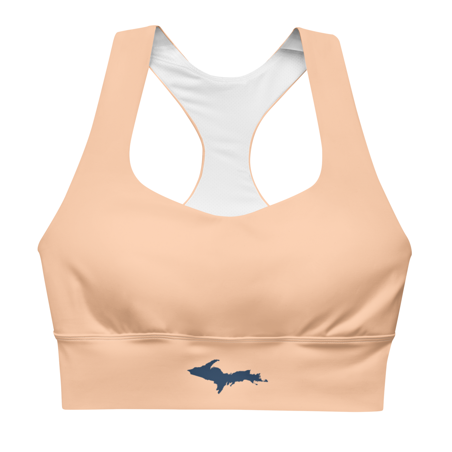 Michigan Upper Peninsula Longline Sports Bra (w/ UP Outline) | Peach