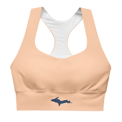 Michigan Upper Peninsula Longline Sports Bra (w/ UP Outline) | Peach