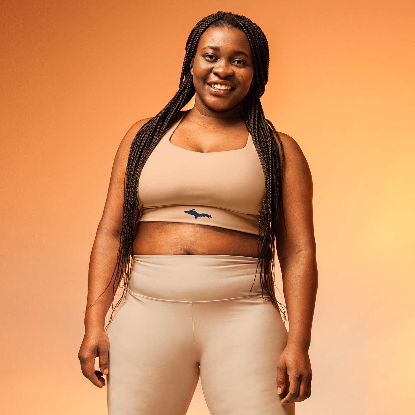 Michigan Upper Peninsula Longline Sports Bra (w/ UP Outline) | Peach