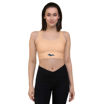 Michigan Upper Peninsula Longline Sports Bra (w/ UP Outline) | Peach