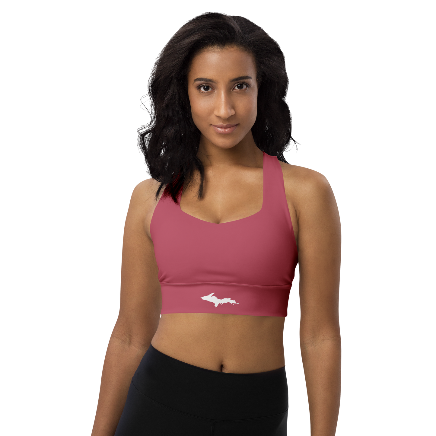 Michigan Upper Peninsula Longline Sports Bra (w/ UP Outline) | Popstar Pink