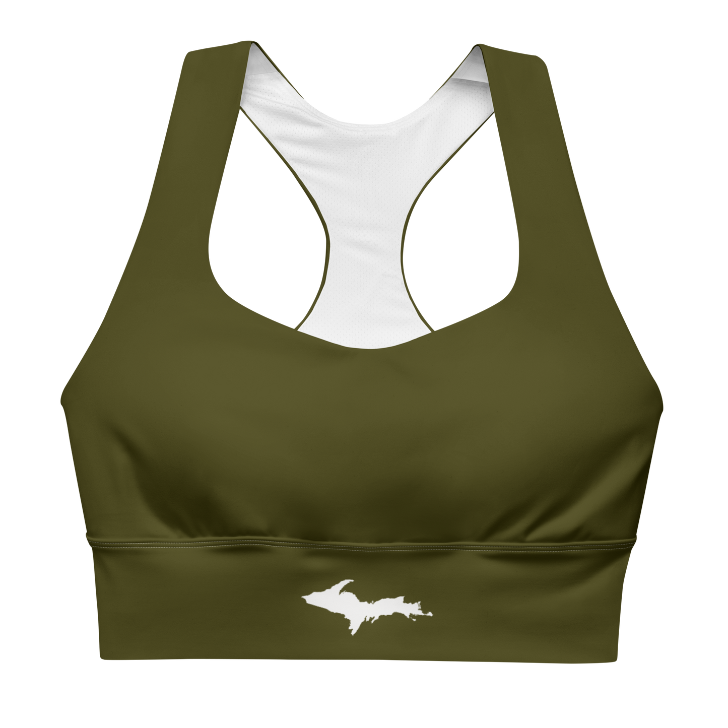 Michigan Upper Peninsula Longline Sports Bra (w/ UP Outline) | Military Green