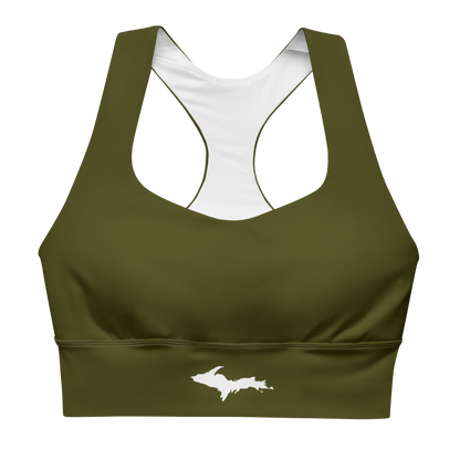 Michigan Upper Peninsula Longline Sports Bra (w/ UP Outline) | Military Green