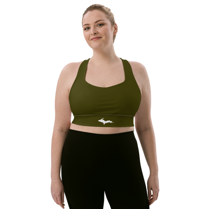 Michigan Upper Peninsula Longline Sports Bra (w/ UP Outline) | Military Green