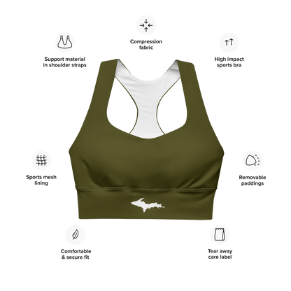 Michigan Upper Peninsula Longline Sports Bra (w/ UP Outline) | Military Green