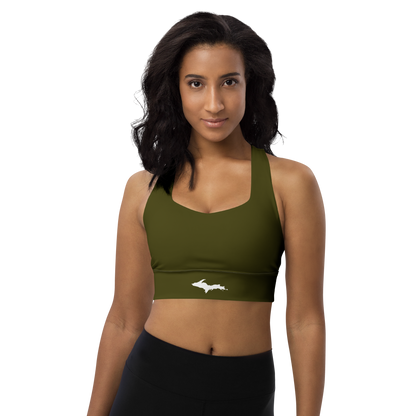 Michigan Upper Peninsula Longline Sports Bra (w/ UP Outline) | Military Green