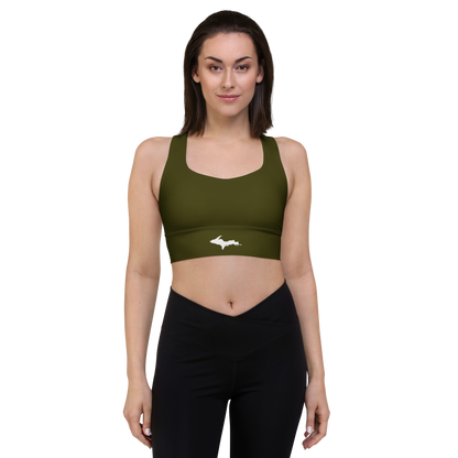 Michigan Upper Peninsula Longline Sports Bra (w/ UP Outline) | Military Green