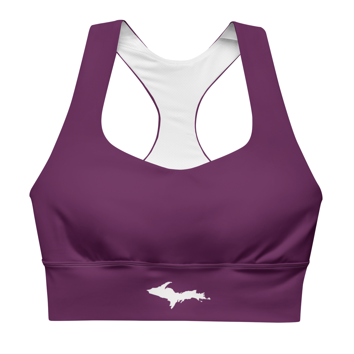 Michigan Upper Peninsula Longline Sports Bra (w/ UP Outline) | Tyrian Purple