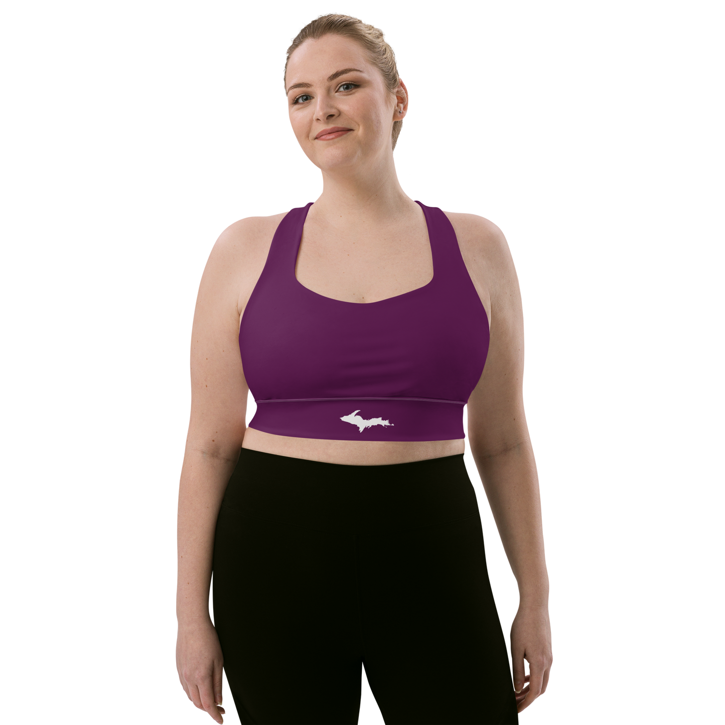 Michigan Upper Peninsula Longline Sports Bra (w/ UP Outline) | Tyrian Purple