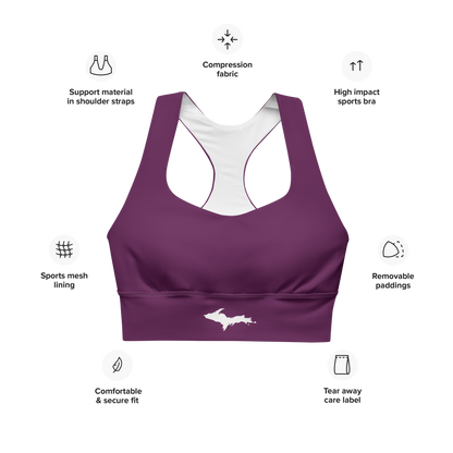 Michigan Upper Peninsula Longline Sports Bra (w/ UP Outline) | Tyrian Purple