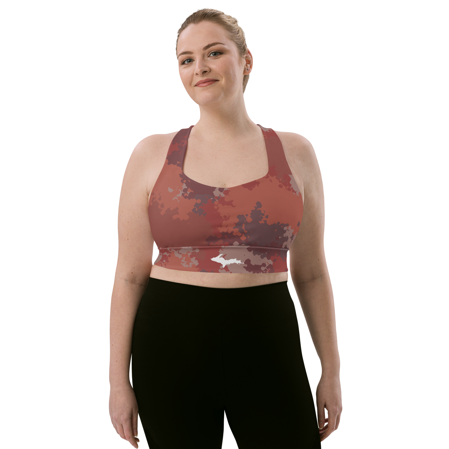 Michigan Upper Peninsula Longline Sports Bra (w/ UP Outline) | Ore Dock Camo