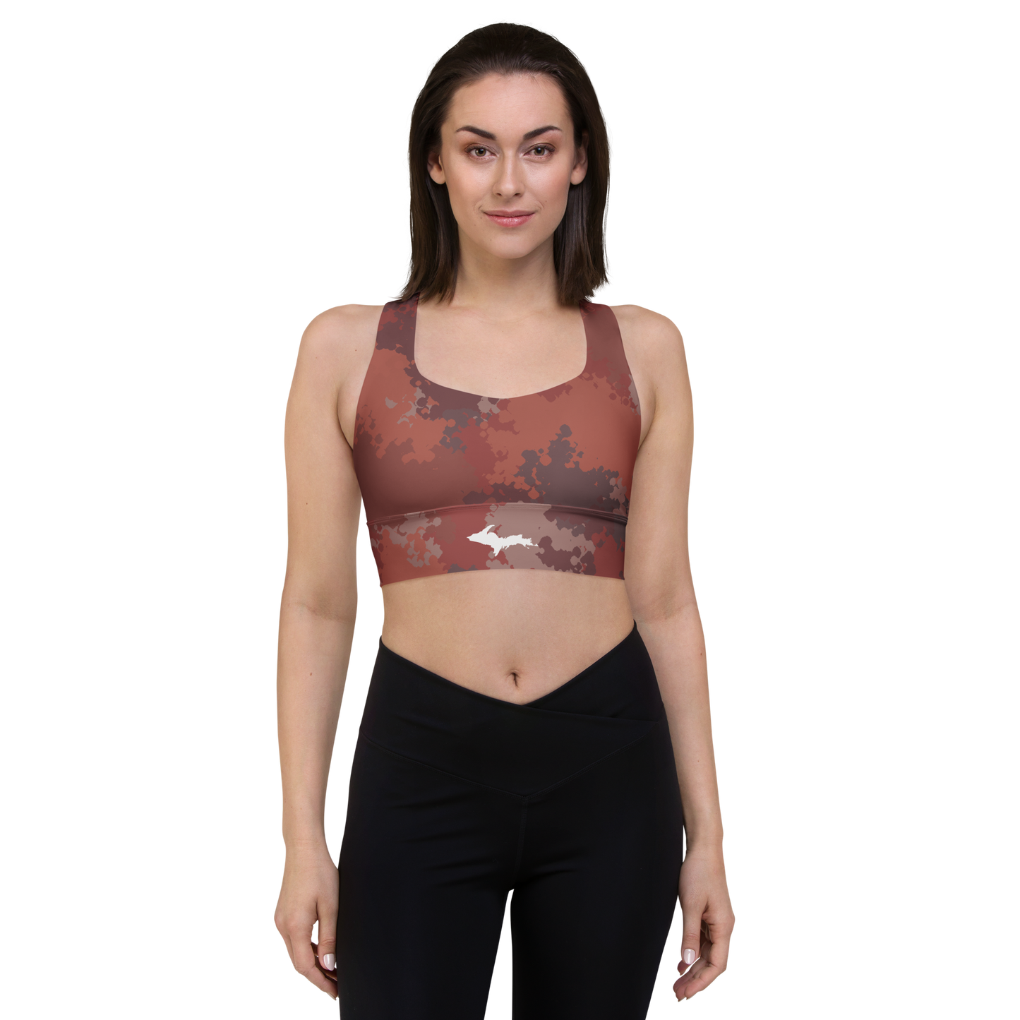 Michigan Upper Peninsula Longline Sports Bra (w/ UP Outline) | Ore Dock Camo