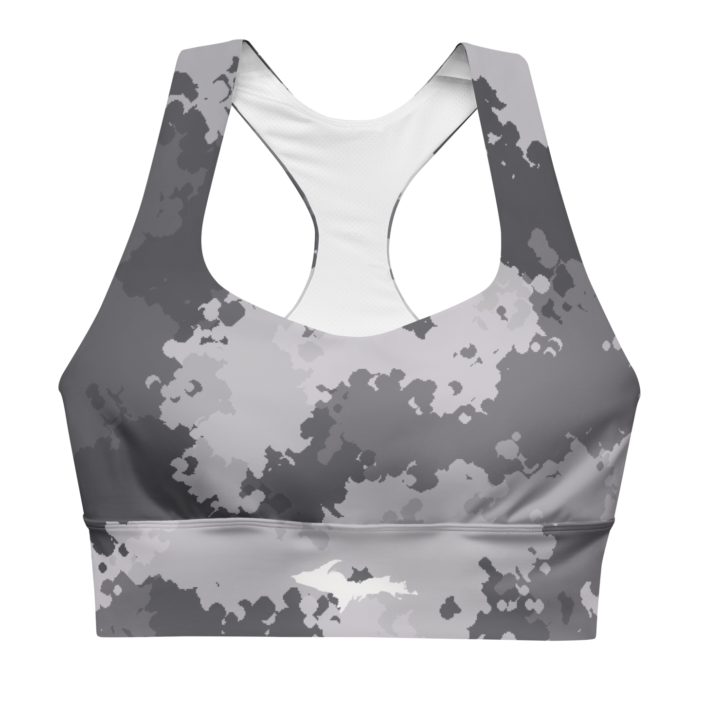 Michigan Upper Peninsula Longline Sports Bra (w/ UP Outline) | Iron Ore Grey