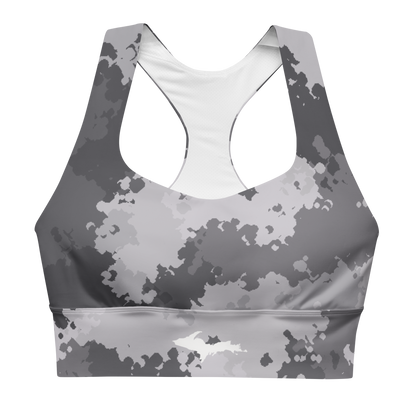 Michigan Upper Peninsula Longline Sports Bra (w/ UP Outline) | Iron Ore Grey