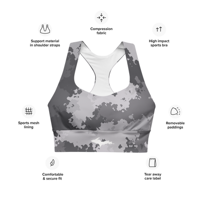 Michigan Upper Peninsula Longline Sports Bra (w/ UP Outline) | Iron Ore Grey