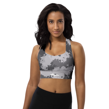 Michigan Upper Peninsula Longline Sports Bra (w/ UP Outline) | Iron Ore Grey