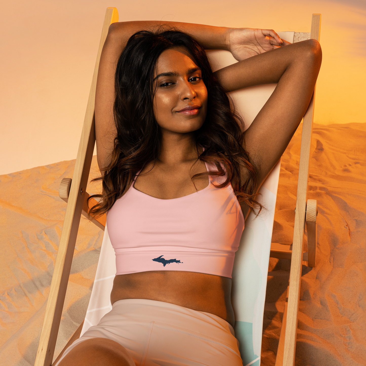 Michigan Upper Peninsula Longline Sports Bra (w/ UP Outline) | Cosmos Pink