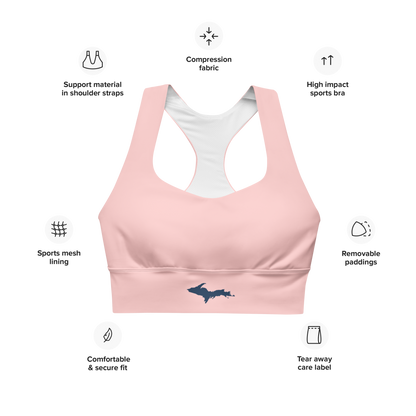 Michigan Upper Peninsula Longline Sports Bra (w/ UP Outline) | Cosmos Pink