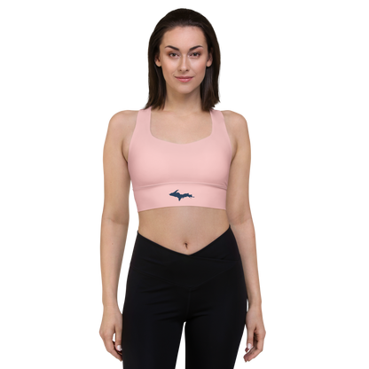 Michigan Upper Peninsula Longline Sports Bra (w/ UP Outline) | Cosmos Pink