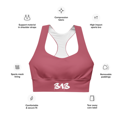 Detroit '313' Longline Sports Bra | Popstar Pink