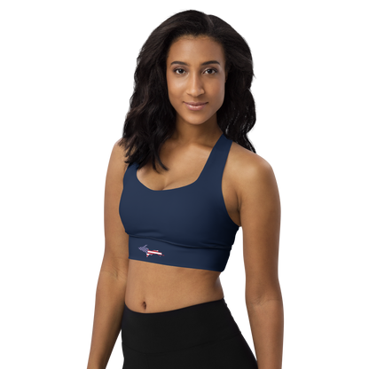 Michigan Upper Peninsula Longline Sports Bra (w/ UP USA Flag Outline) | Navy