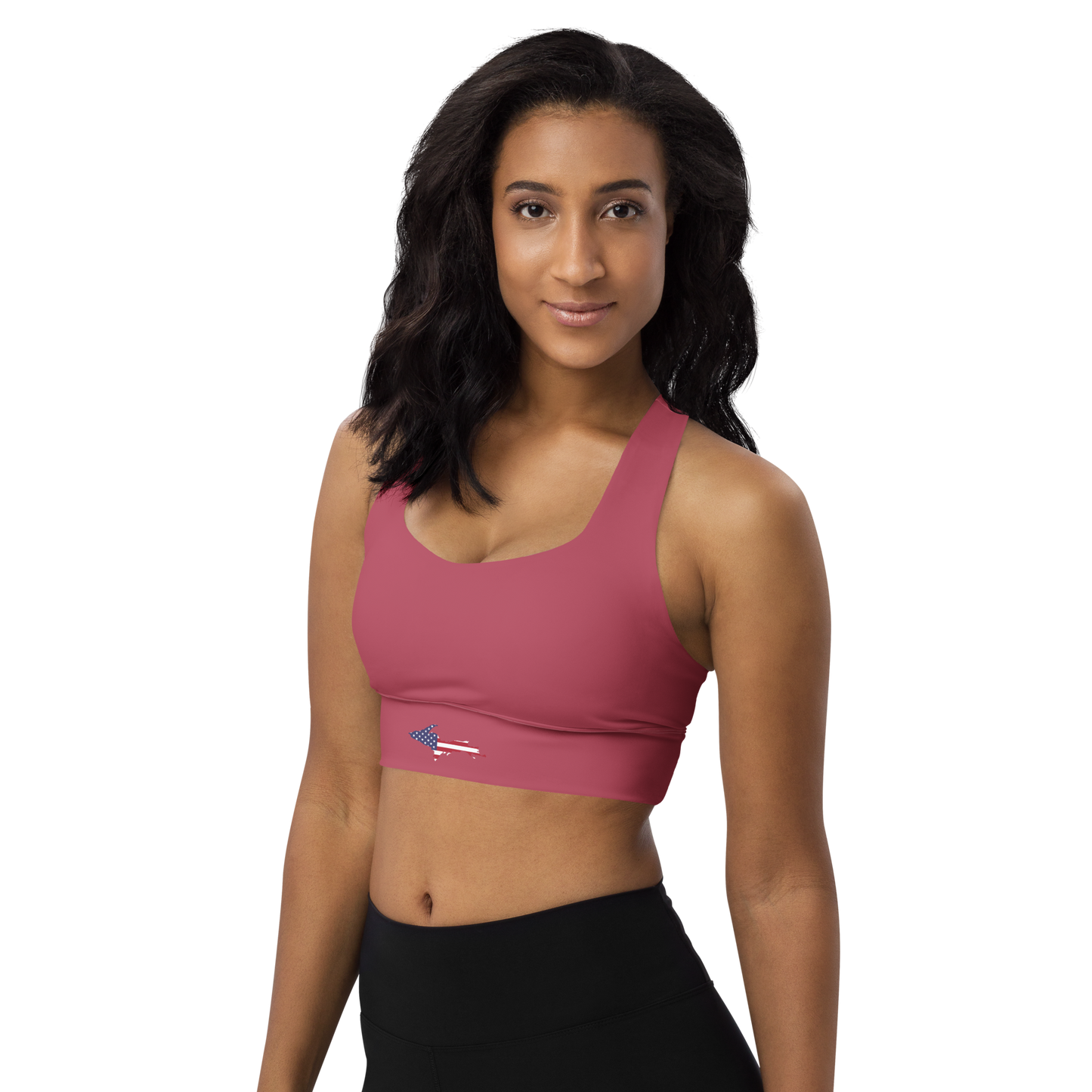 Michigan Upper Peninsula Longline Sports Bra (w/ UP USA Flag) | Popstar Pink