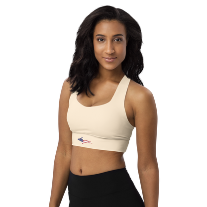 Michigan Upper Peninsula Longline Sports Bra (w/ UP USA Flag) | Champagne White