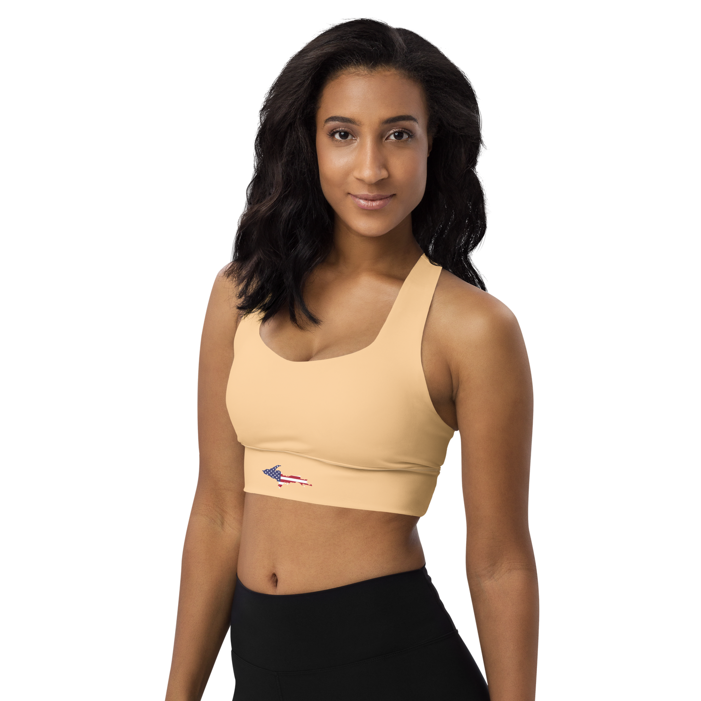 Michigan Upper Peninsula Longline Sports Bra (w/ UP USA Flag) | Pale Apricot