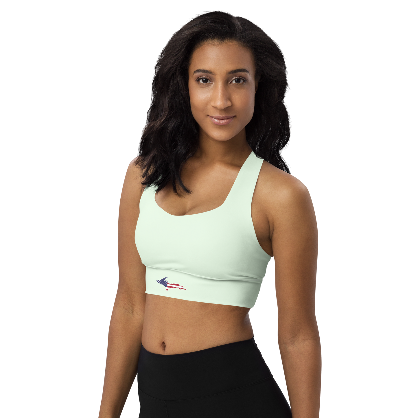 Michigan Upper Peninsula Longline Sports Bra (w/ UP USA Flag) | Dew Green