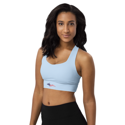 Michigan Upper Peninsula Longline Sports Bra (w/ UP USA Flag) | Light Blue