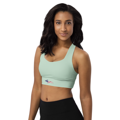 Michigan Upper Peninsula Longline Sports Bra (w/ UP USA Flag) | Sea Green