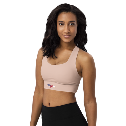 Michigan Upper Peninsula Longline Sports Bra (w/ UP USA Flag) | Rose Gold