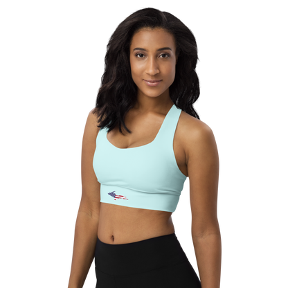 Michigan Upper Peninsula Longline Sports Bra (w/ UP USA Flag) | Cyan