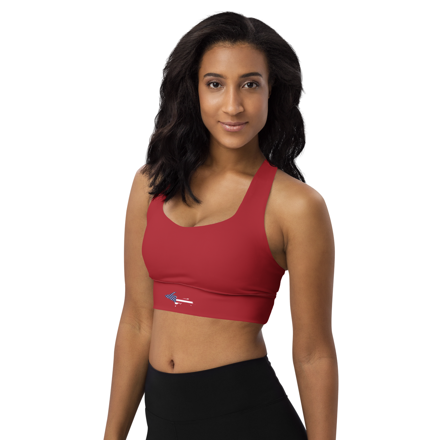 Michigan Upper Peninsula Longline Sports Bra (w/ UP USA Flag) | Thimbleberry Red