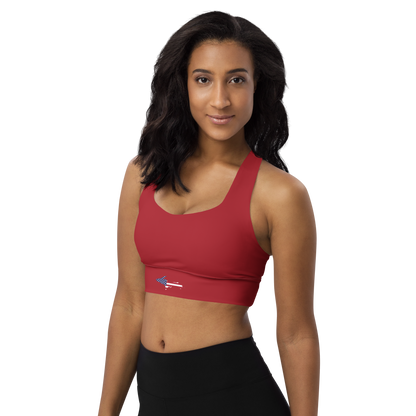 Michigan Upper Peninsula Longline Sports Bra (w/ UP USA Flag) | Thimbleberry Red