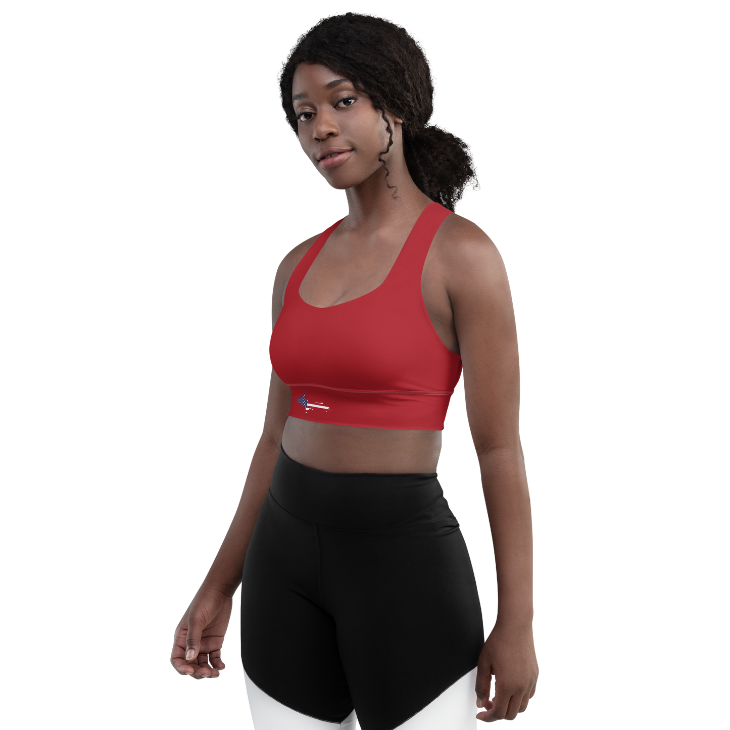 Michigan Upper Peninsula Longline Sports Bra (w/ UP USA Flag) | Thimbleberry Red